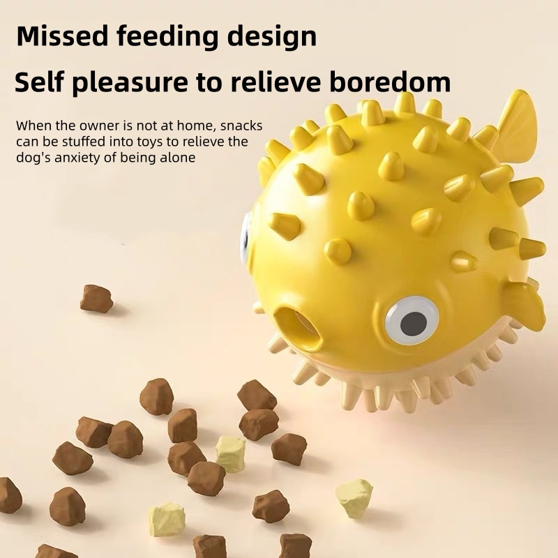 Rubber Treat Dispensing Dog Toy - Interactieve, stuiterende visvormige lekkernijdispenser, hondenspeelgoed, langzame