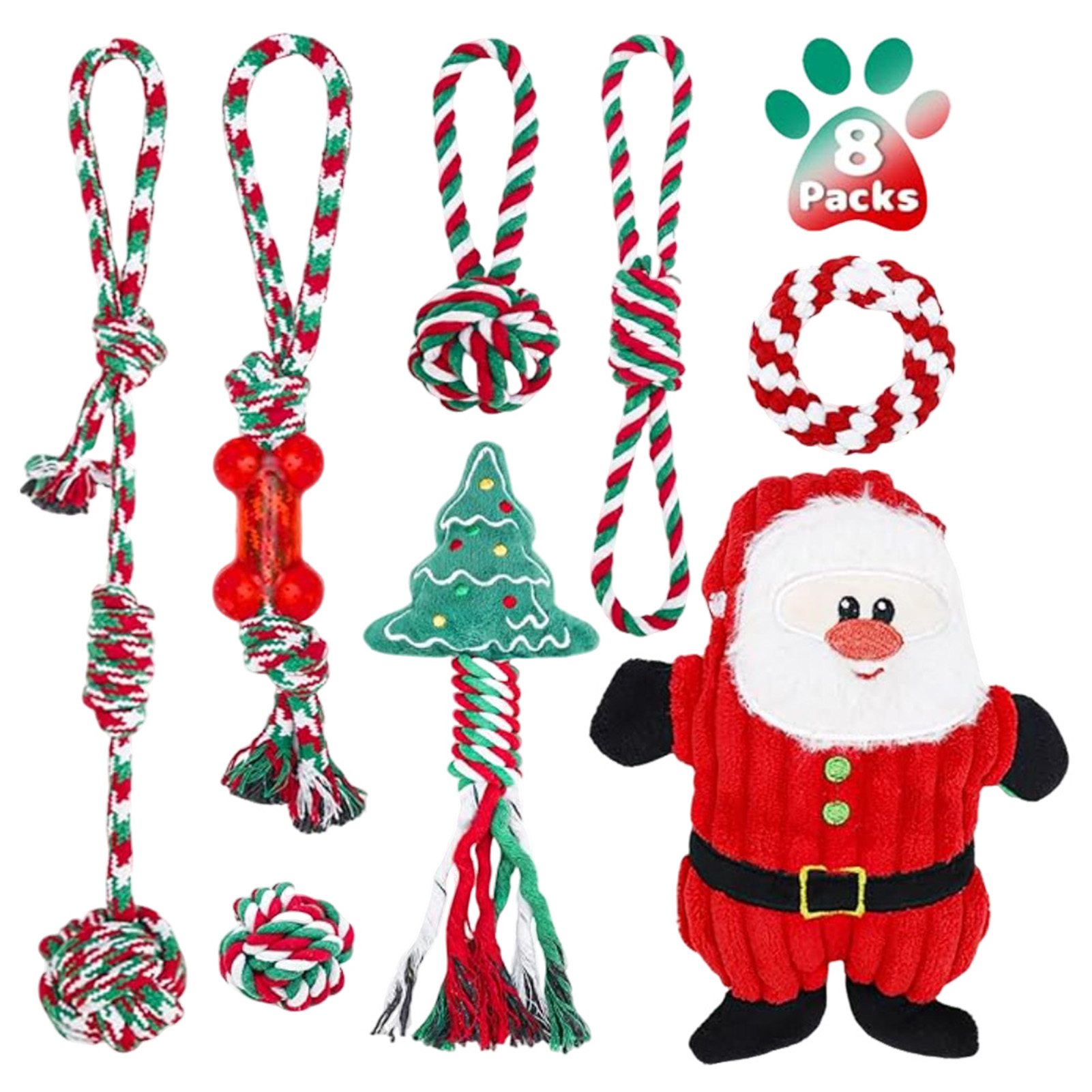 Dog Rope Toy Aggressive Chewers - Hondenspeelgoedset met kauwtouw Kersttouwknoop Puppy Bijtspeeltje